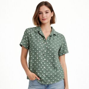Madewell Shirt Womens XS Green Floral Button Up Short Sleeve Top Collared
